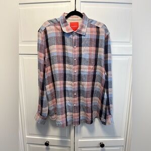 Tommy Bahama Plaid Linen Long Sleeve Button Down Shirt Size Men’s XL